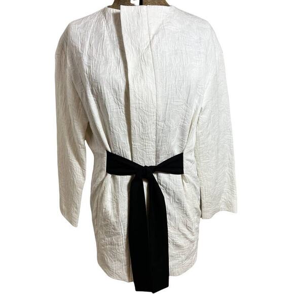 ZARA Basic Collection SZ S White Embossed Jacket Black Belt Chic Minimalist - Picture 1 of 14